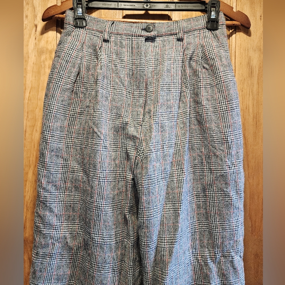 Vintage Rafaella 100% Wool Gray Plaid Trousers - Picture 2 of 5